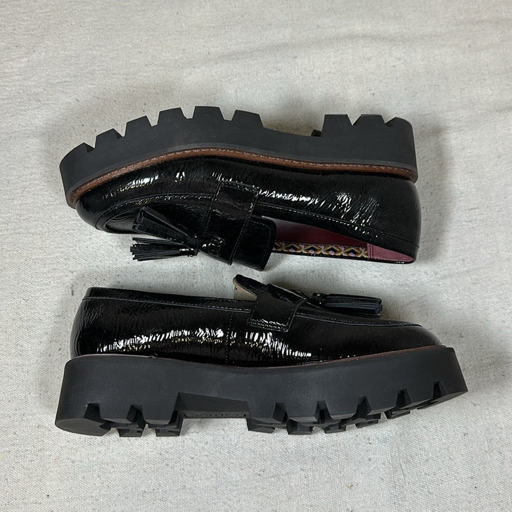Franco Sarto Black Patent Tassel Lug Sole Loafers - Picture 9 of 13